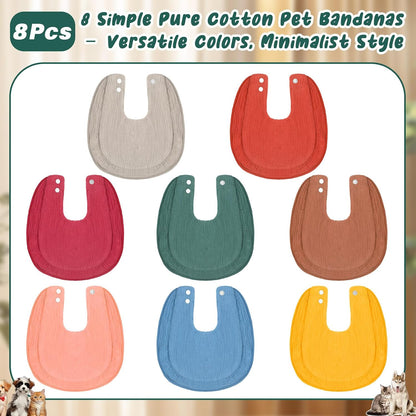 Shinylin 8 Pcs Muslin Cotton Square Bandanas Reversible Pet Bibs Scarf Pet Scarves with Two Snaps Apparel Accessories Kerchief for Small to Medium Puppy Cat(Classic Color)