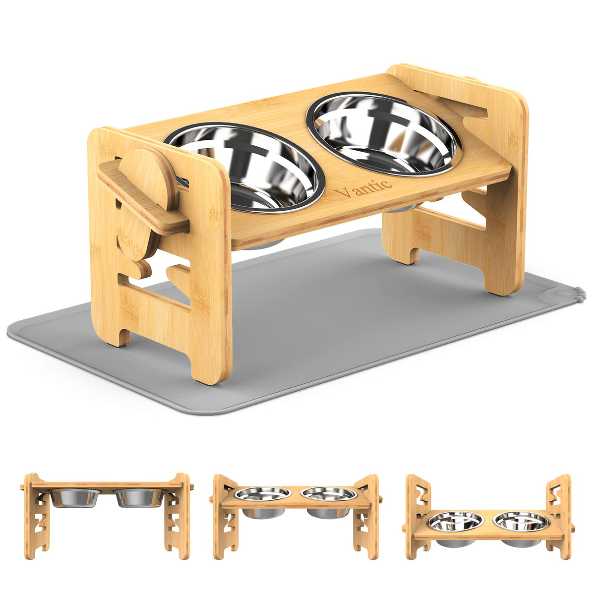 Vantic Elevated Dog Bowls, Raised Dog Bowl Stand Adjustable Small, Natural