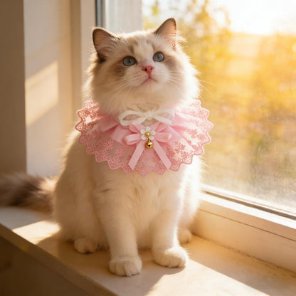 GLOGLOW Princess Style Lace Small Dog Bandana Collar with Bow Flower,Pink