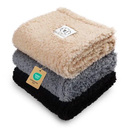 1 Pack 3 Calming Blankets Fluffy Premium Fleece Pet Blanket Soft Sherpa Throw for Dog Puppy Cat Beige Large (41" x31'')