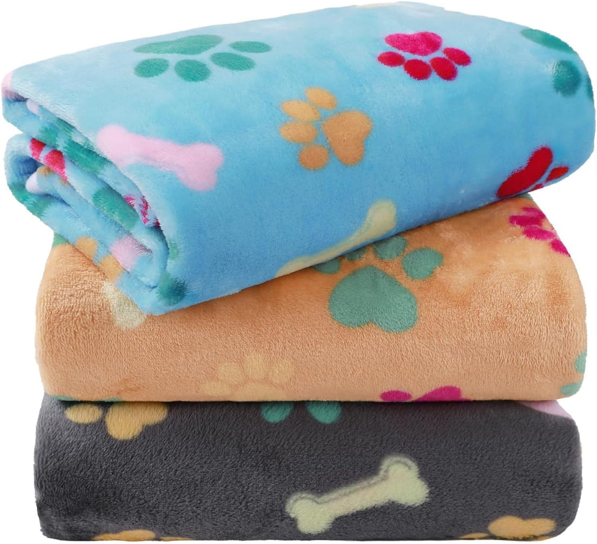 LINENLUX Dog Blankets 3-Pack, Super Soft Fluffy Fleece Pet Throw Warm