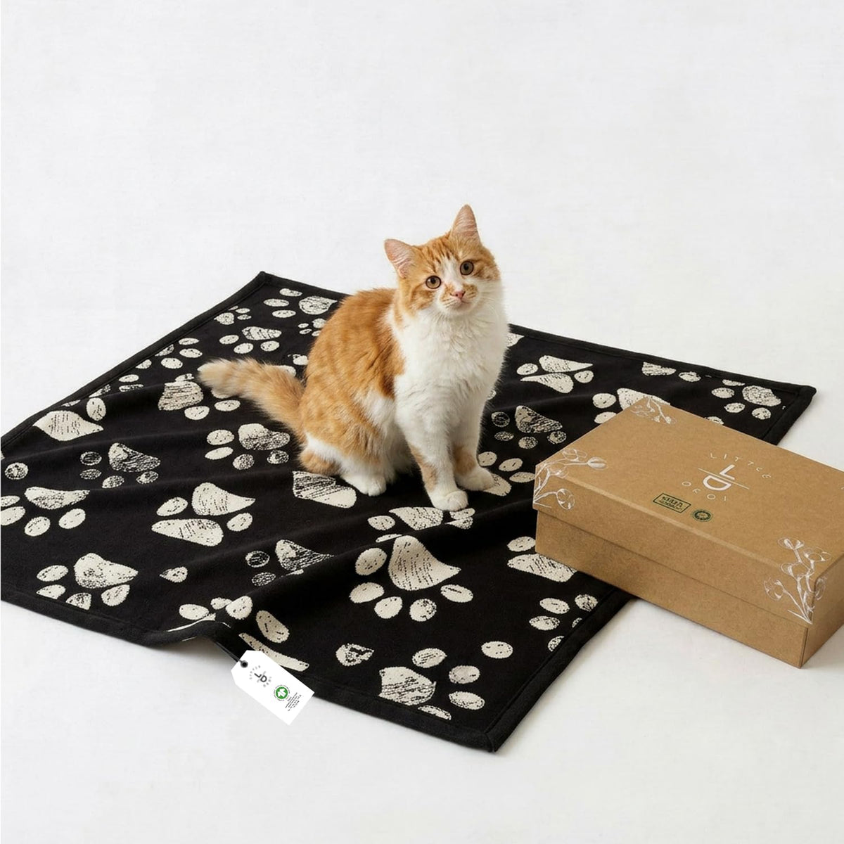 Small Pet Blanket - 100% Organic Cotton, Double Layer Plush Sherpa, Soft Plush, Blue Paw Jacquard Knit, 30"x40", Small Dog Blanket, Ideal Cat Blanket - Soft and Warm