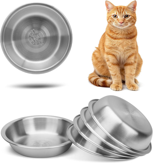 6 Pcs Stainless Steel Cat Bowls, Metal Shallow Cat Bowls Whisker Friendly