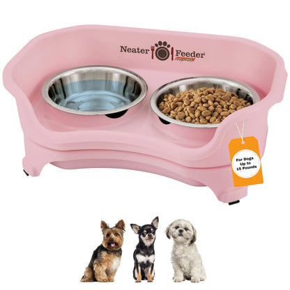 Neater Feeder Express Mess Proof Dog Bowls Elevated for Small Breeds under 15 Lb, Made in USA, No Spill Raised Dog Food Bowl Stand, Stainless Steel Food and Water Bowl Set, Feeding Station, Cappuccino