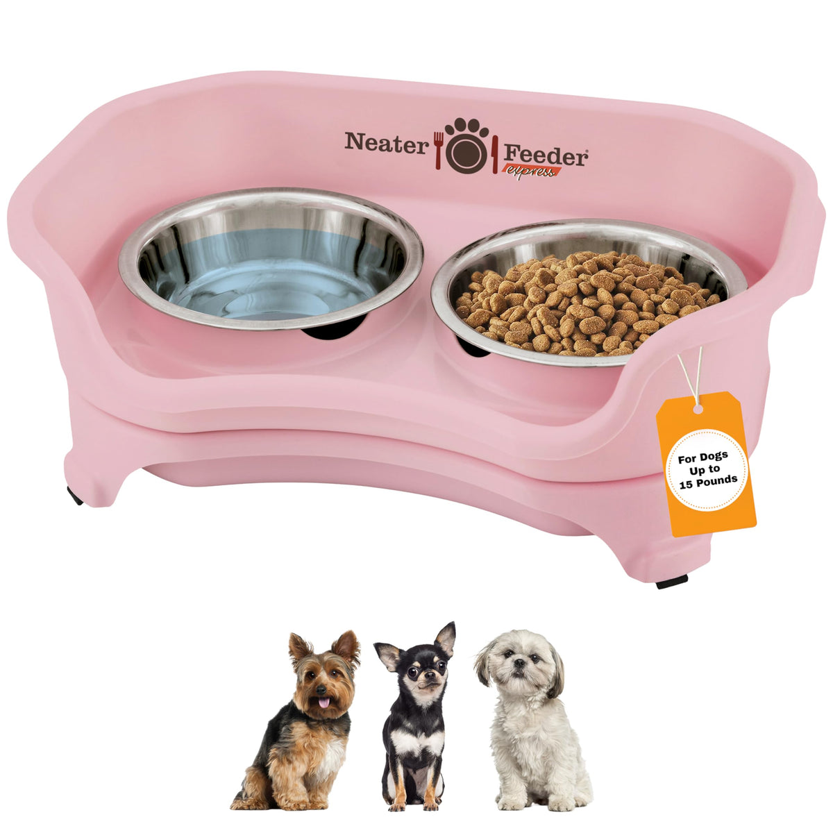 Neater Feeder Express Mess Proof Cat Bowls Elevated, No Spill Feeding Station, Stainless Steel Dishes for Food and Water, Raised Bowls for Indoor Cats, No Fatigue Whisker Friendly Dish, Grey