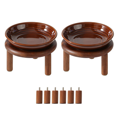 Havniva Elevated Cat Bowls, Ceramic Cat Bowl with Bamboo Stand Wide Opening