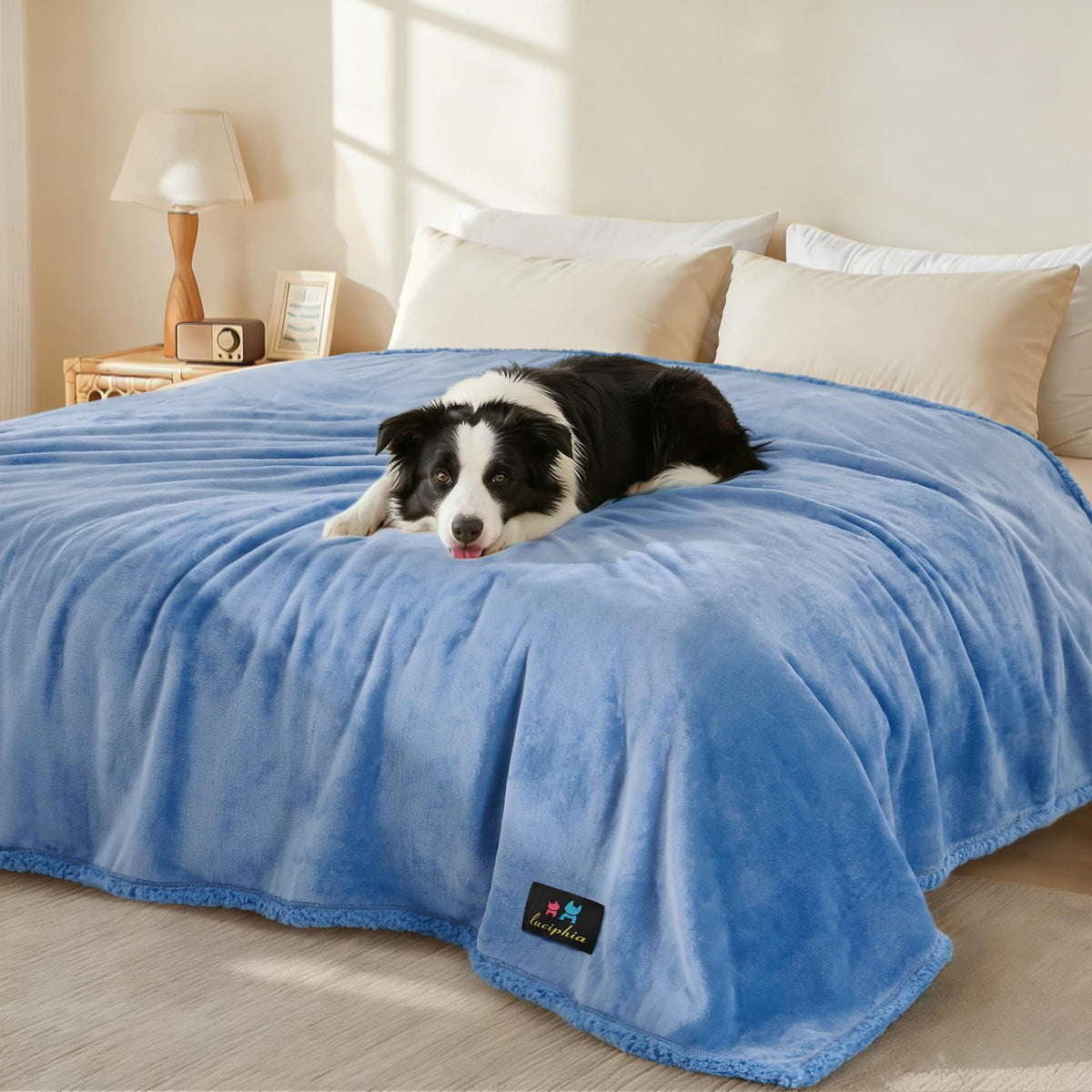Luciphia Waterproof Blanket for Large Dog, Reversible Sherpa Bed Cover