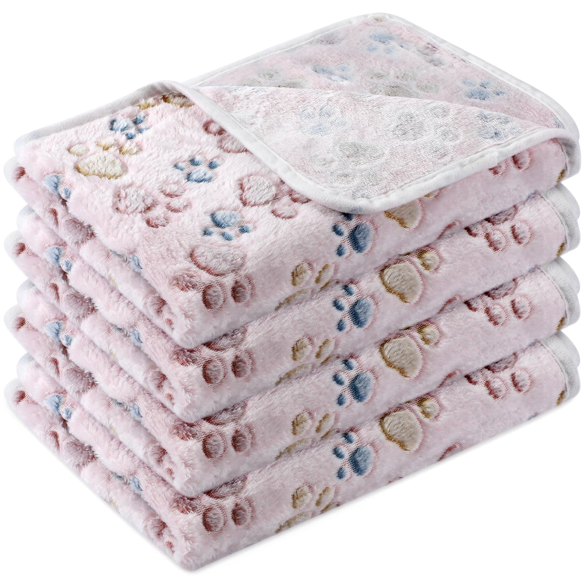 Tatuo 4 Pcs Fleece Dog Blankets for Puppy Cat, Mixed, 24 x 16 in, Paw