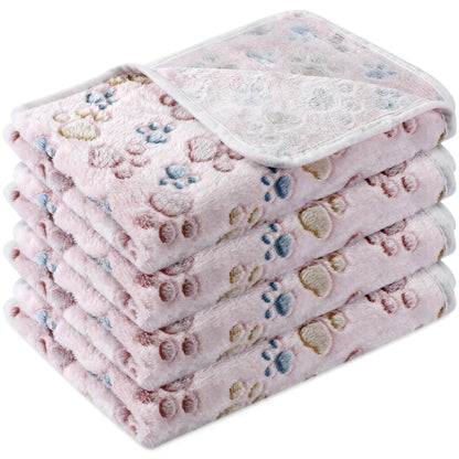 Tatuo 4 Pcs Fleece Dog Blankets for Puppy Cat, Mixed, 24 x 16 in, Paw