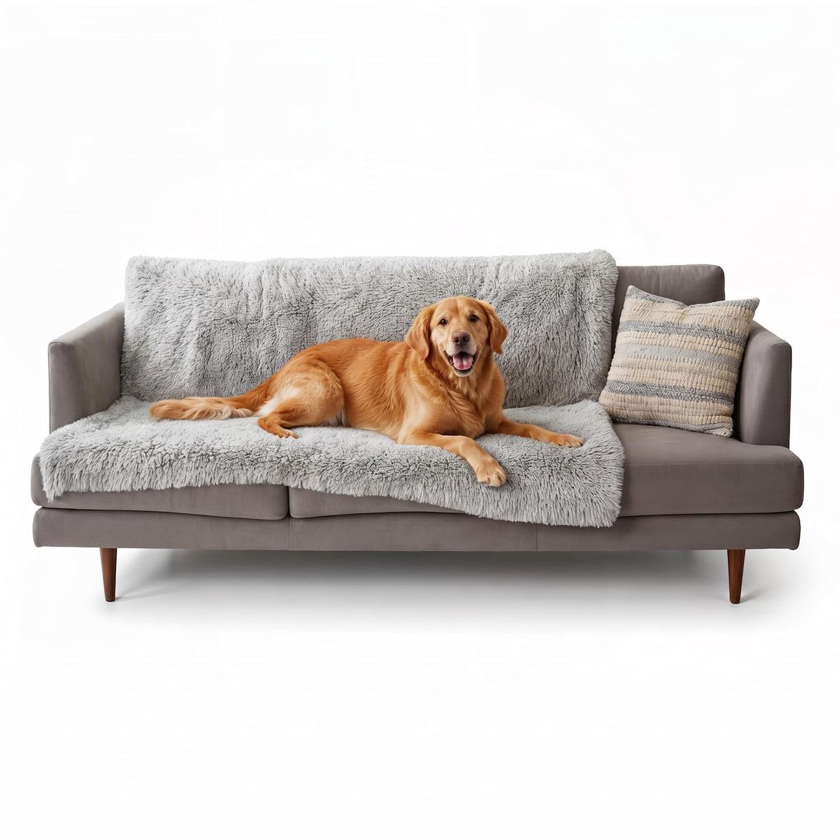 Furhaven Waterproof Throw Blanket for Dogs & Indoor Cats, Washable - Shaggy Plush Calming Long Faux Fur & Velvet Dog Blanket - Taupe, Medium