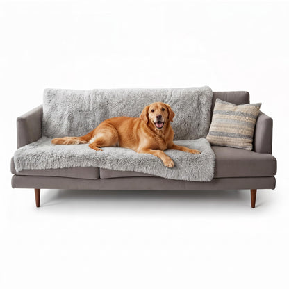 Furhaven Waterproof Throw Blanket for Dogs & Indoor Cats, Washable - Shaggy Plush Calming Long Faux Fur & Velvet Dog Blanket - Taupe, Medium
