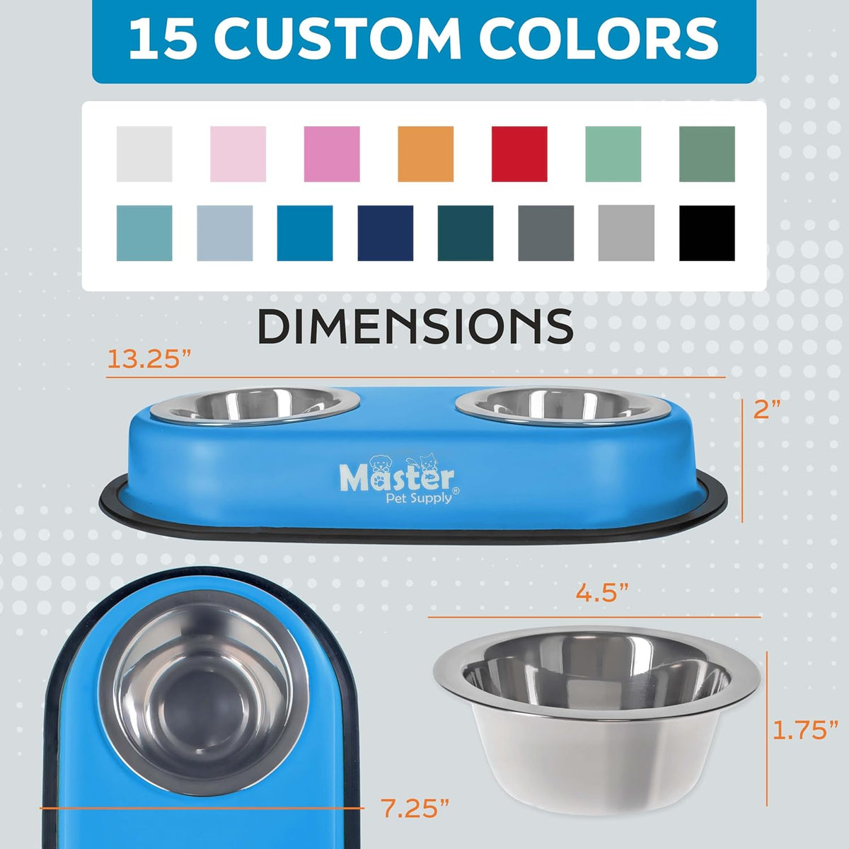 Master Pet Supply Double Dog Bowls Set with Elevated Base Black Velvet
