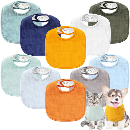 Shinylin 10 Pcs Muslin Cotton Square Dog Bandanas Reversible Pet Bibs Scarf Dog Scarves with Two Snaps Apparel Accessories Kerchief for Small to Medium Puppy Cat (Bright Color)