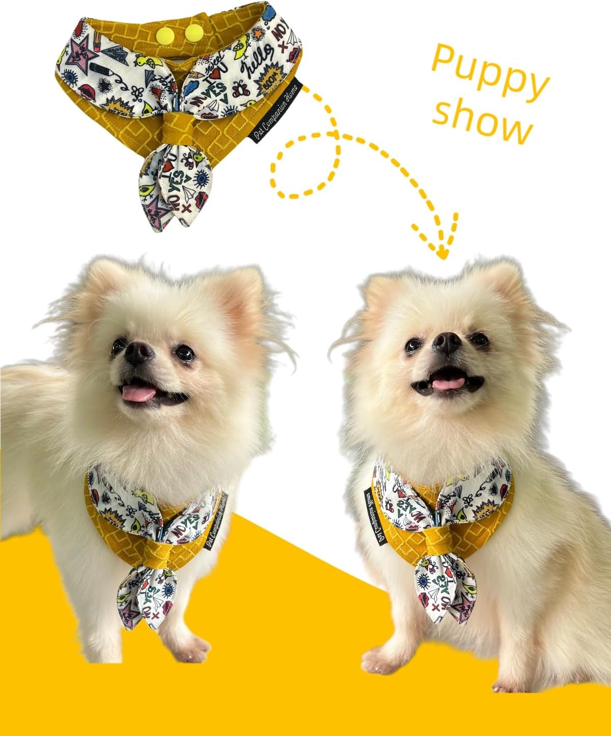 Adorable Adjustable Bib for Cats and Dogs – Pet Accessory to Prevent Food Debris from Splashing onto Fur (Yellow, XS)