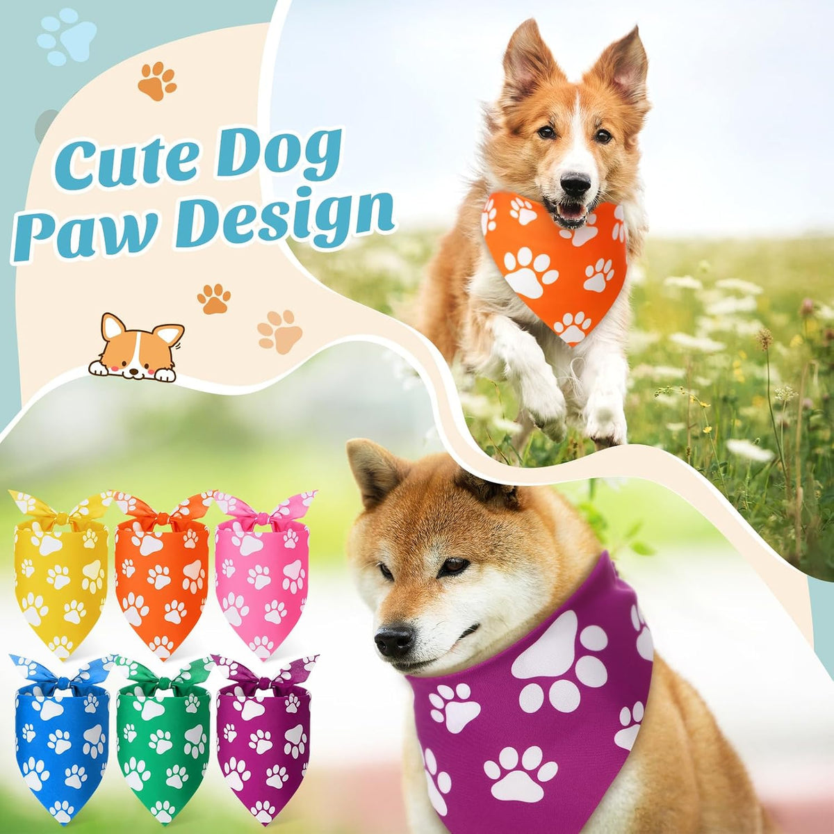 Sanwuta 60 Pcs Paw Print Dog Bandanas Bulk, National Dog Day Party