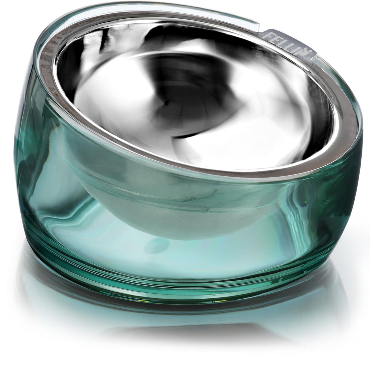 Felli Oblik Elevated Cat Bowl Removable Stainless Steel Wide Dish for Dry Wet Food Feeding & Dishwasher Clean, Slanted Whisker Fatigue Friendly Metal Plate (Classic, 0.5 Cups Shallow Dish)