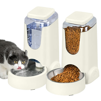 2 Pack Automatic Cat Feeder and Gravity Stainless Steel Water Dispenser, Dog Food Feeder and Waterer Set for Small Medium Puppy Kitten Pets (1 Gallon x 2, Gray)