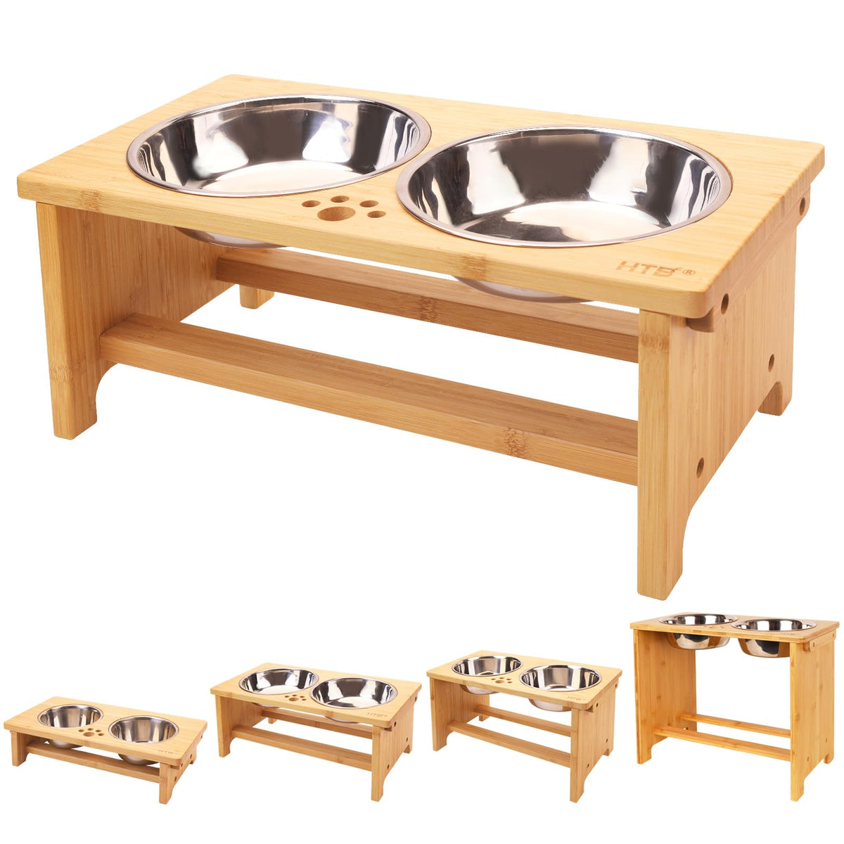 HTB Elevated Dog Bowls,Raised Dog Bowl Stand with 2 Stainless Steel Bowls,Elevated Raised Dog Bowls for Large Medium Small Sized Dogs
