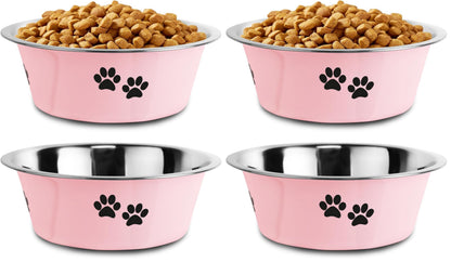 Stainless Steel Dog Bowls, Nonslip Rubber Bottom No Spill Proof Skid Metal Insulated Dog Bowls for Large Medium Small Breed Dogs (Pink, 3.6 Cups/29 OZ)