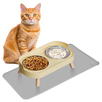 Elevated Cat Bowl, Raised Cat Food and Water Bowl Set for Indoor Cats, Splash Proof with 2 Stainless Steel Pet Food Bowls for Cats and Puppies, Whisker Fatigue and Dishwasher Safe - Purple
