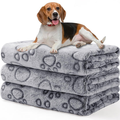 Luciphia 1 Pack 3 Blankets Fluffy Premium Fleece Pet Blanket Flannel Paw Printed Throw for Dog Cat(Small 23x16'', Grey)