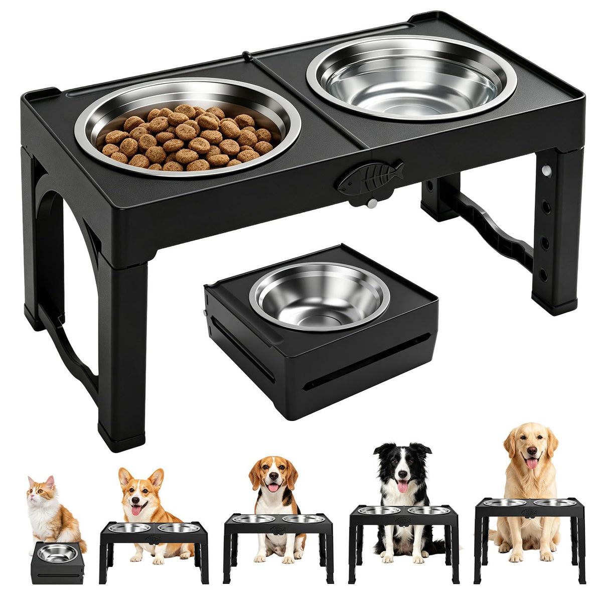 Black Elevated Dog Bowls Large Raised Dogs Bowl Stand Large/Medium Dogs