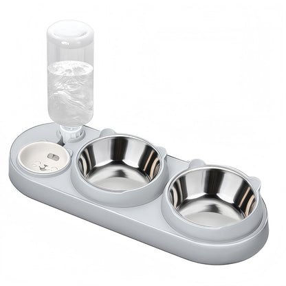 Marchul 3 in 1 Cat Bowl, Cat Food and Water Bowl Set with Water Dispenser and Stainless Steel Bowls, 15° Tilted Pet Raised Three Bowls for Indoor Cats, Small or Medium Sized Dogs