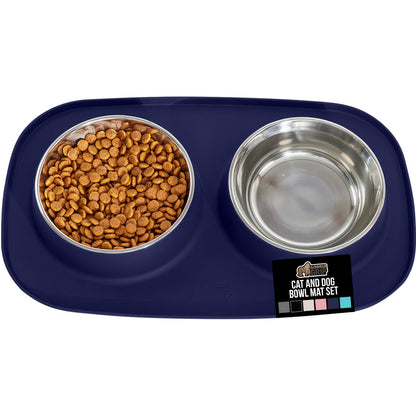 GORILLA GRIP Dog Bowl Set with Feeding Mat, 304 Stainless Steel, 2 Cup Gray