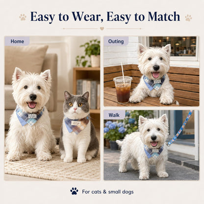 3-Pack Plaid Pet Bandana Bib for Cats and Small Dogs, Adjustable Neck