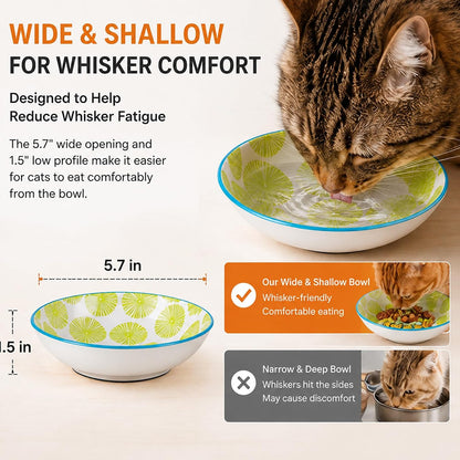 Ceramic Cat Food Bowls, 6 Pack 5.7-in Non-Slip Cat Dishes for Food, Water