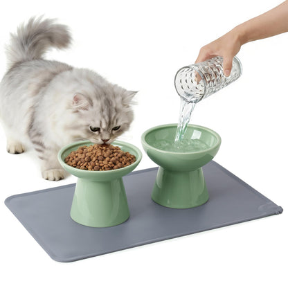 CEEFU 2-Pack Elevated Ceramic Cat Bowls Extra Wide for Food & Water