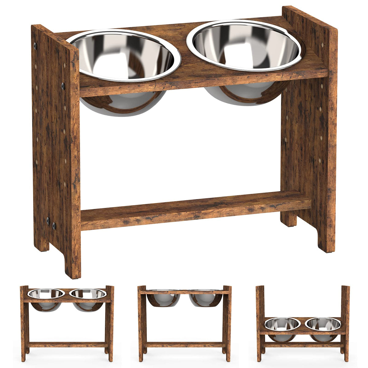 Vantic Elevated Dog Bowls, Raised Dog Bowl Stand Adjustable Small, Natural
