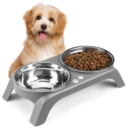 COMESOON Elevated Dog Bowls for Small Medium Dogs, 3 Height Adjustable Raised Stand with 2 Thick 6" Stainless Steel Food Bowls, Non-Slip Feeder Adjusts to 2.75", 6", 7.5", Black