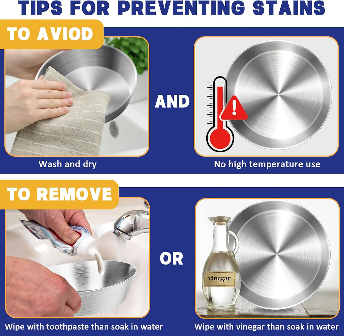 2-Pack 304 Stainless Steel Cat Food Bowls, Non-Slip Basic Dishes