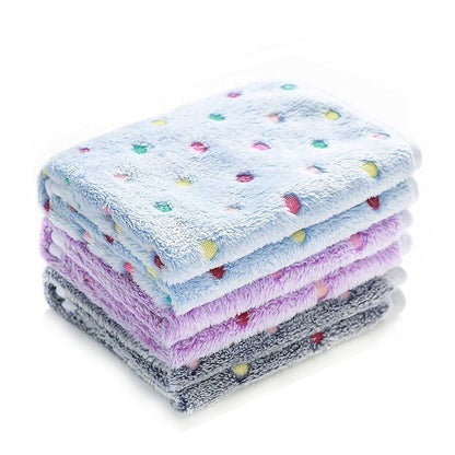 1 Pack 3 Blankets Super Soft Cute Dot Pattern Pet Blanket Flannel Throw for Dog Puppy Cat Blue/Purple/Grey Small