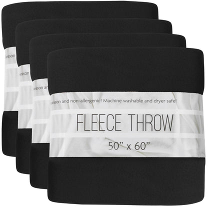 (24 Pack) Bulk Fleece 50x60 Throw Blankets for Wedding Favors, Homeless Women, Men, Homes, Bed, Sofa, Couch, Office, Pet Blankets, Travel | Soft Warm Lightweight Throw Blankets in Bulk (Black)