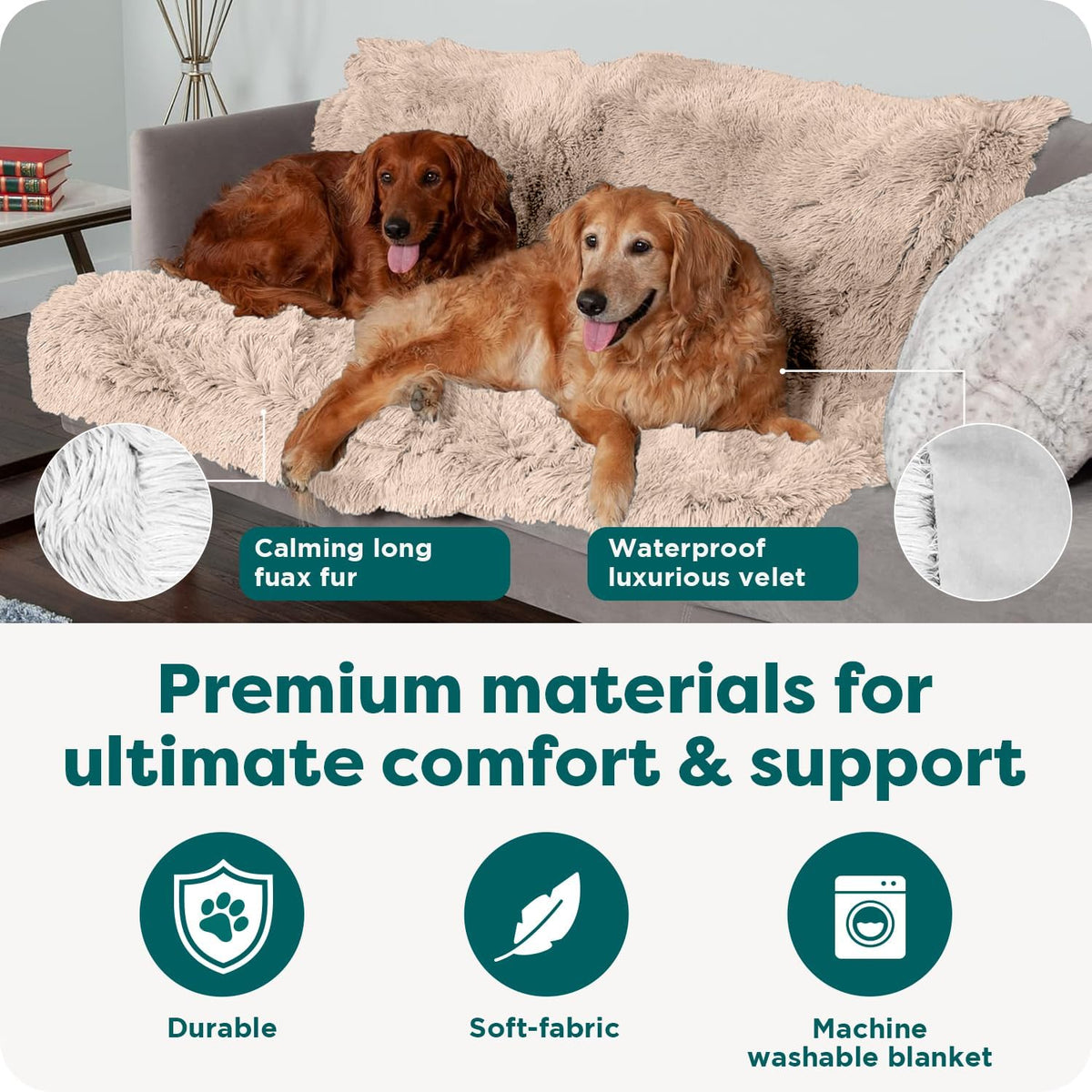 Furhaven Waterproof Throw Blanket for Dogs & Indoor Cats, Washable - Shaggy Plush Calming Long Faux Fur & Velvet Dog Blanket - Taupe, Medium