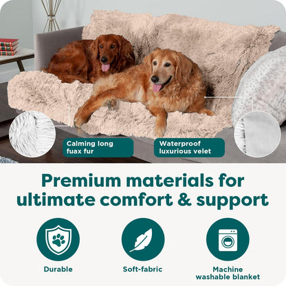 Furhaven Waterproof Throw Blanket for Dogs & Indoor Cats, Washable - Shaggy Plush Calming Long Faux Fur & Velvet Dog Blanket - Taupe, Medium
