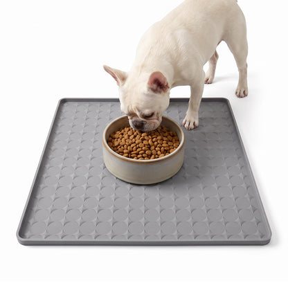 Extra Large 34x22 Inch Machine Washable Silicone Pet Food Mat - Waterproof Dog & Cat Bowl Mat with Raised Edge, Non-Slip Floor Protector for Large Dogs, Multi-Pet Homes (Grey)