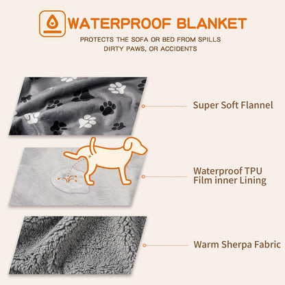 Waterproof Dog Blankets for Large Dogs 50"x60" Dark Grey