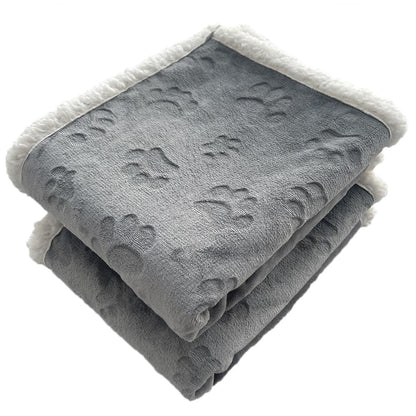 Qeils Dog & Cat Blankets - Waterproof Washable - Sherpa, Plus Plush Reversible, 25"X30", Grey Paw Print