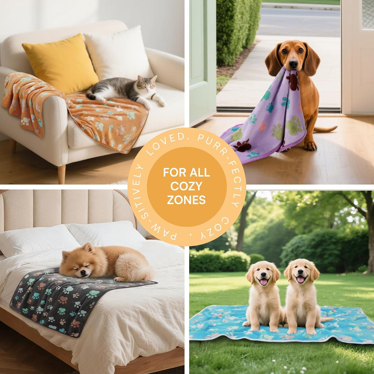 Luciphia 1 Pack 6 Dog Blankets Cat Soft Fluffy Fleece Pet Blanket Warm Cute Print Design Puppy Kitten Doggy Paw Small(23"x16")