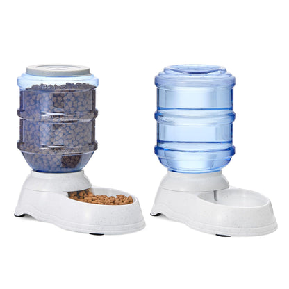 Amazon Basics Automatic Pet Water Dispenser and Gravity Food Feeder Set for Cat and Dog, Easy to Clean, 152fl.oz food feeder, 135.3fl.oz water dispenser, Small, Pack of 2