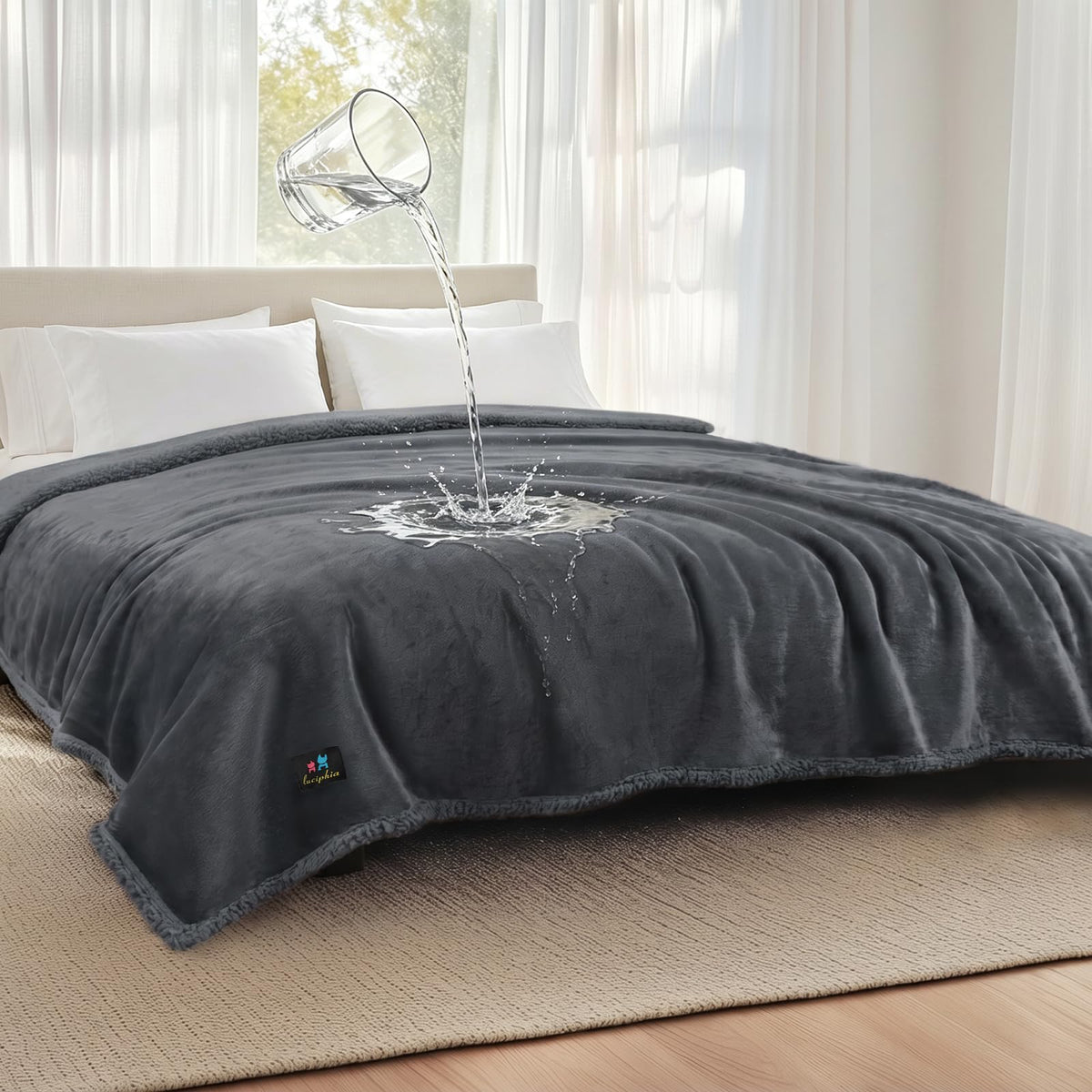 Waterproof Pet Blanket, Liquid Pee Proof Dog Blanket for Sofa Bed Couch, Reversible Sherpa Fleece Furniture Protector Cover for Small Medium Large Dogs Cats, Dark Gray Small（40" x 28"）