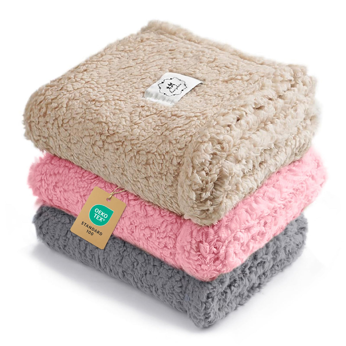 1 Pack 3 Calming Blankets Fluffy Premium Fleece Pet Blanket Soft Sherpa Throw for Dog Puppy Cat Beige Large (41" x31'')