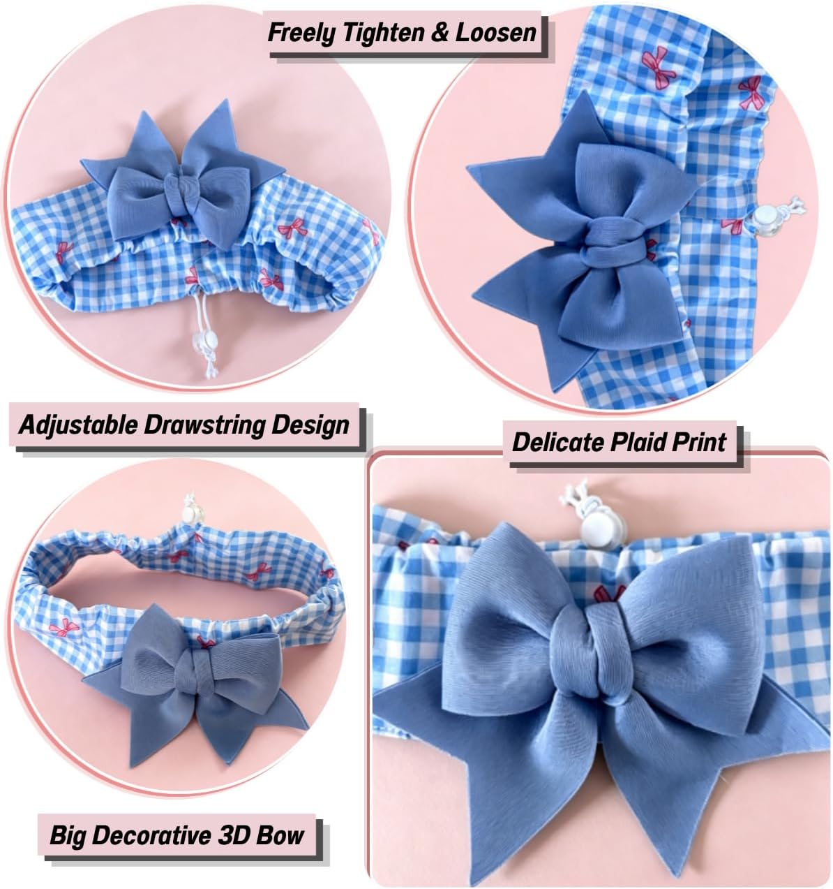 2Pack Pet Bib Bowknot Tie Collar, Cat Dog Cute Plaid Neckwear, Adjustable Decorative Necklace for Daily Wear & Photoshoots (PinkBlue)