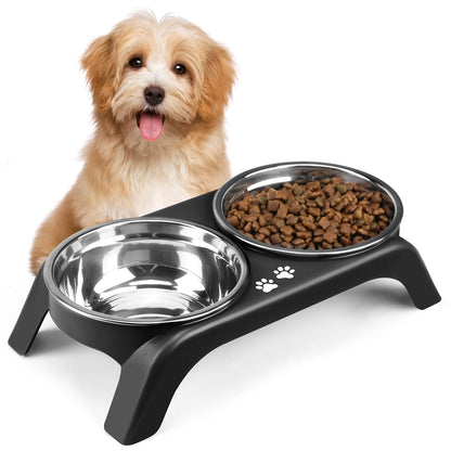 COMESOON Elevated Dog Bowls, 4 Height Adjustable Raised Bowl Stand with 2 Thick 50oz Stainless Steel Food Bowls Non-Slip Feeder Adjusts to 3.7'', 9.2'', 10.75'', 12.36'' Black, (DB-W01)