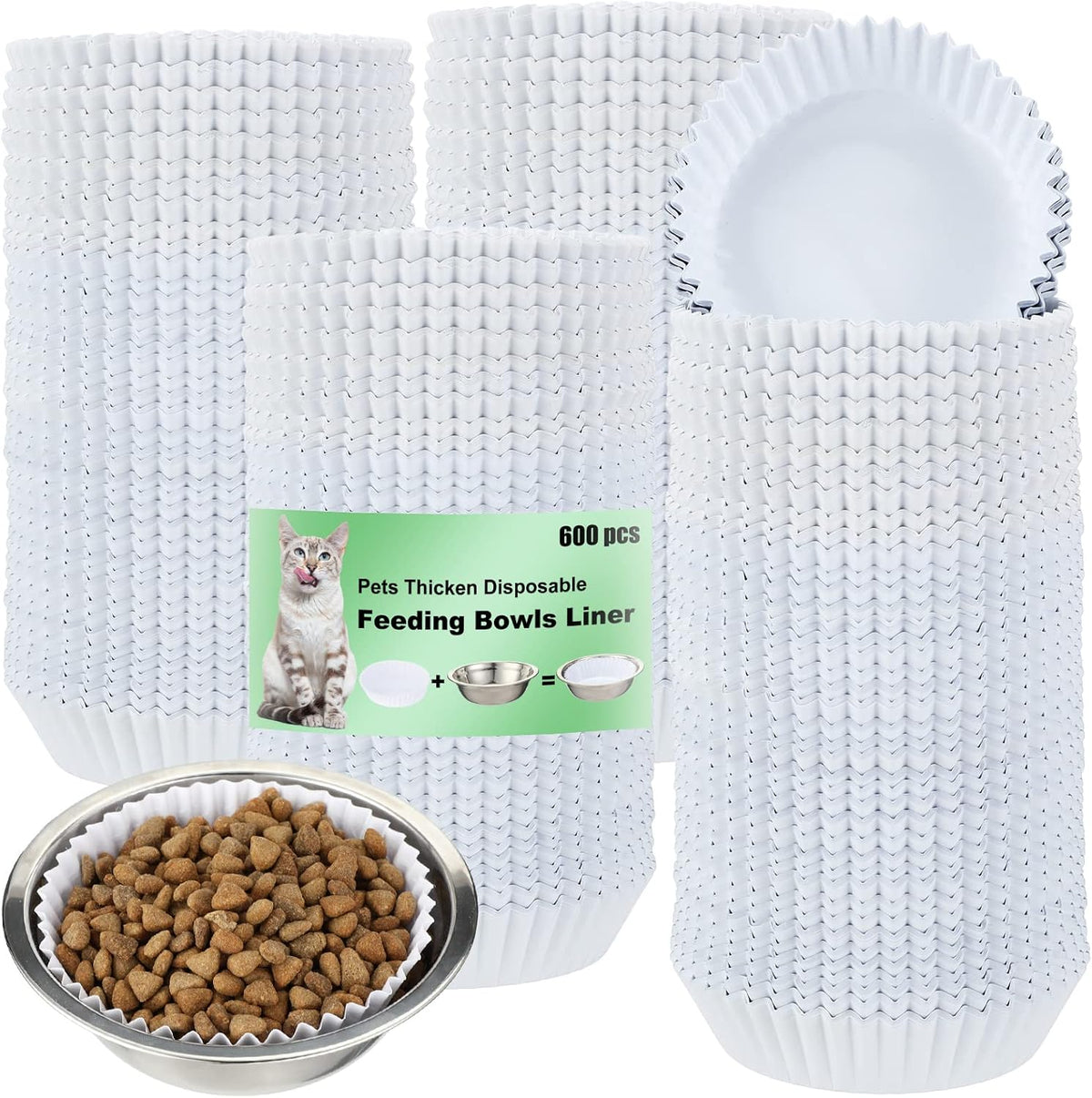 meekoo 600 Pcs Disposable Pet Bowl Liner for Cat Dogs, White, Classic