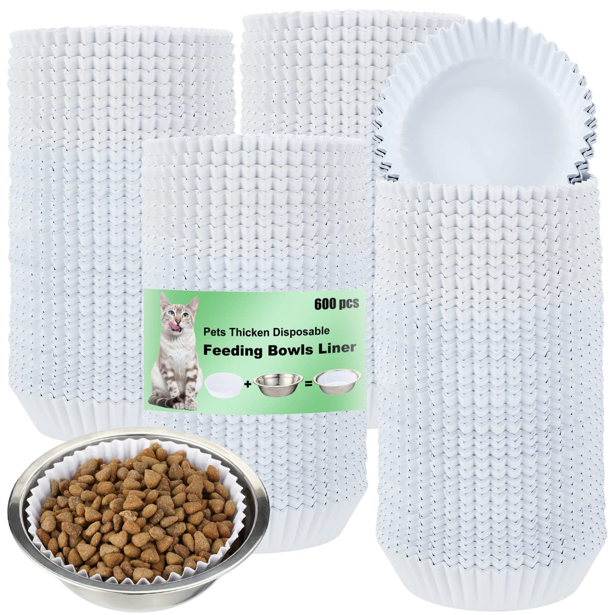 meekoo 600 Pcs Disposable Pet Bowl Liner for Cat Dogs, White, Classic