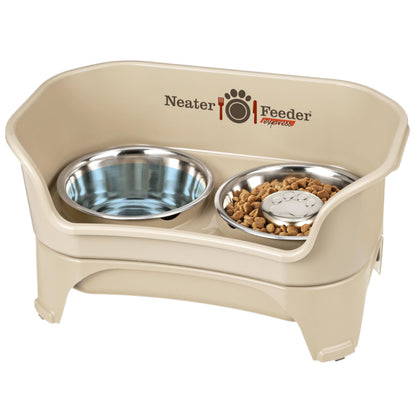Neater Feeder Express Mess Proof Dog Bowls Elevated for Small Breeds under 15 Lb, Made in USA, No Spill Raised Dog Food Bowl Stand, Stainless Steel Food and Water Bowl Set, Feeding Station, Cappuccino